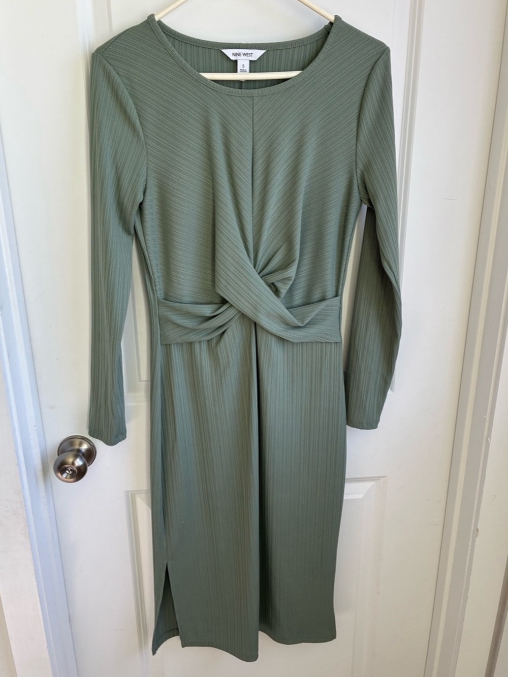 Nine West Sage Green Twist-Front Midi Dress